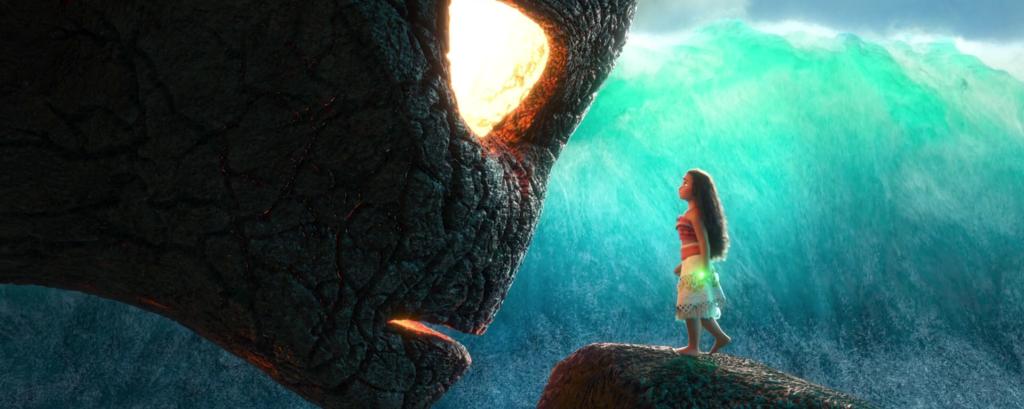 moana face to face with TeKa holding the heart of TeFiti climax of the gospel story