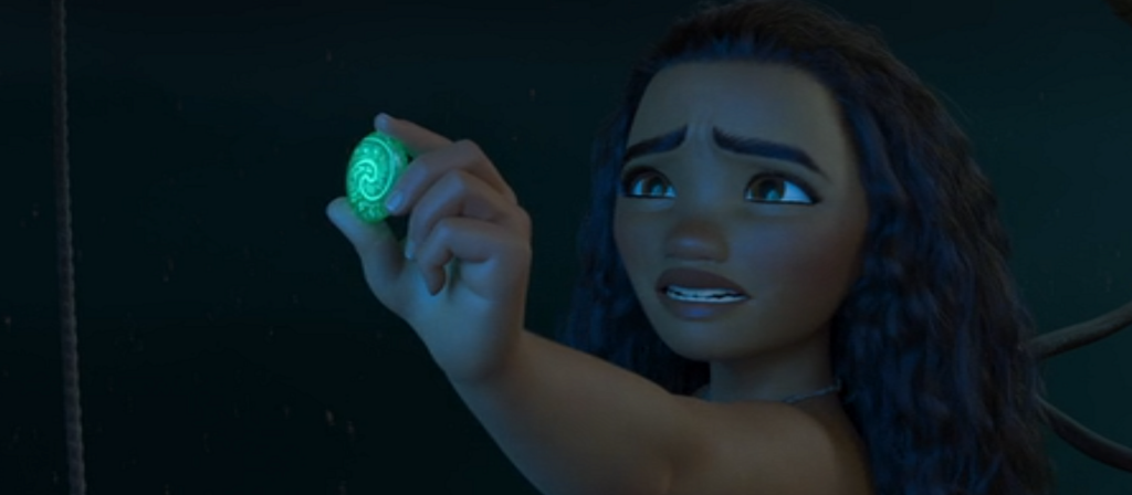 moana crying holding out the heart of TeFiti 